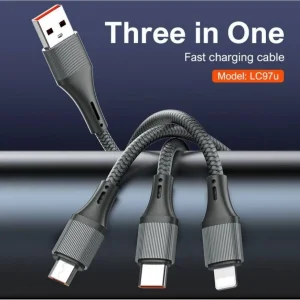 کابل تبدیل USB به لایتنینگ/USB-C/microusb الدینیو مدل LC97U با طول 1.2 متر