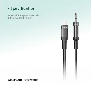 کابل تبدیل USB-C به AUX گرین لاین مدل braided طول ۱ متر