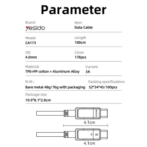 کابل تبدیل USB به USB-C یسیدو مدل MAGNETIC CA173 طول 1 متر