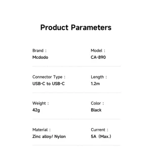 کابل  USB-C مک دودو مدل CA-8900 240W طول 1.2 متر