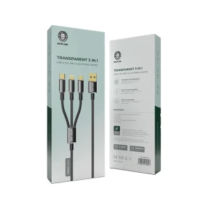 کابل تبدیل USB به USB-C/micro USB/لایتنینگ گرین لاین مدل transparent طول ۱ متر