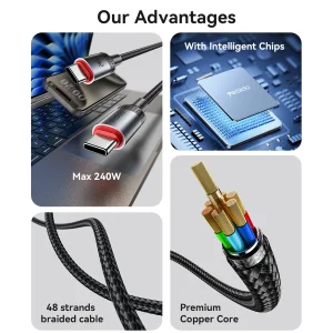 کابل USB-C یسیدو مدل CA185 240W طول 1.2 متر