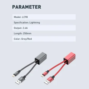 کابل تبدیل USB به لایتنینگ الدینیو مدل LC98 طول 0.25 متر