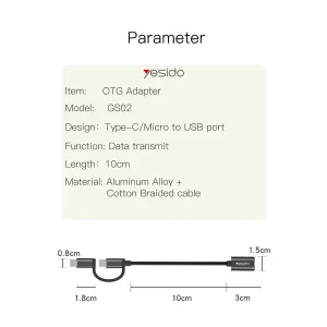 مبدل  OTG USB-C به microUSB یسیدو مدل GS02