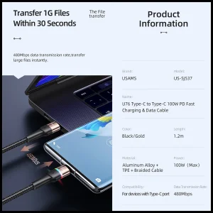 کابل تبدیل USB-C یوسمز مدل US-SJ537 طول 1.2 متر
