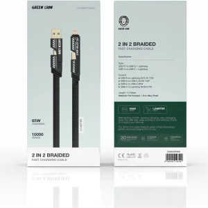 کابل تبدیل USB/USB-C به USB-C/لایتنینگ گرین لاین مدل 2 in 2 Braided طول 1.2 متر
