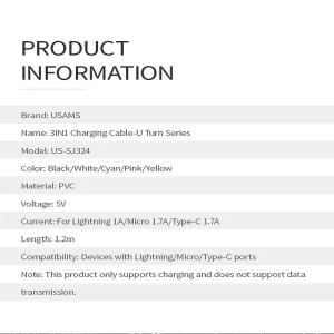 کابل تبدیل USB به microUSB /لایتنینگ/USB-C یوسمز مدل US-SJ324 طول 1 متر