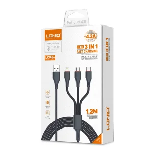 کابل تبدیل USB به USB-C / MICROUSB / لایتنینگ الدینیو مدل LC96u طول 1.2 متر