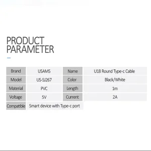 کابل تبدیل USB به USB-C یوسمز مدل US-SJ267 U18 طول 1 متر