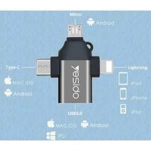مبدل USB-C / MicroUSB / لایتنینگ OTG یسیدو مدل GS15