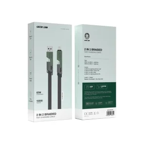 کابل تبدیل USB/USB-C به USB-C/لایتنینگ گرین لاین مدل 2 in 2 Braided