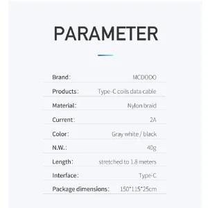 کابل تبدیل USB به USB-C مک دودو مدل MC-CA-6420  طول 1.8 متر