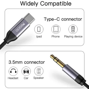 کابل تبدیل USB-C به AUX یسیدو مدل YAU-20 طول 1 متر