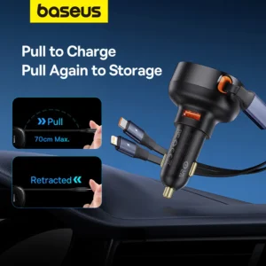 شارژر فندکی 60 وات بیسوس مدل CCTXP-UCL به همراه کابل لایتنینگ و USB-C