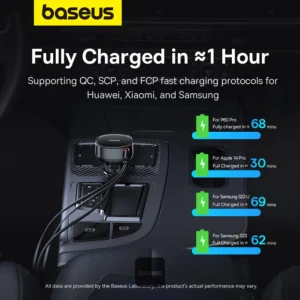 شارژر فندکی 60 وات بیسوس مدل CCTXP-UCL به همراه کابل لایتنینگ و USB-C