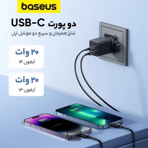 شارژر دیواری 40 وات بیسوس مدل GAN5 Pro CCGAN40UK