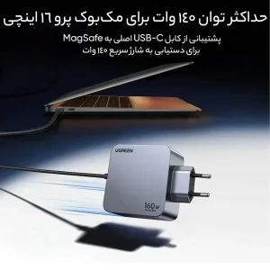 شارژر دیواری 160 وات یوگرین مدل X763-25877 به همراه کابل تبدیل USB-C