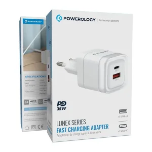 شارژر دیواری 35 وات ۲ پورت پاورولوجی مدل Lunex 35W C