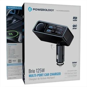 شارژر فندکی 125 وات 5 پورت پاورولوجی مدل Brio 125W PWDA58BK
