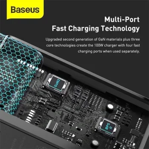 شارژر دیواری باسئوس مدل GaN2 Pro 100W به همراه کابل تبدیل USB-C