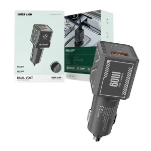 شارژر دیواری 60 وات دو پورت گرین لاین مدل 12cc به همراه کابل USB-C
