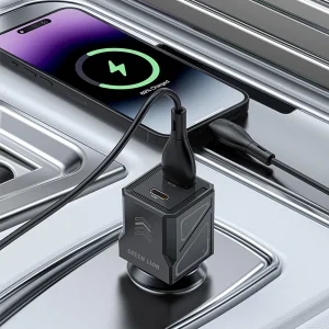 شارژر دیواری 60 وات دو پورت گرین لاین مدل 12cc به همراه کابل USB-C
