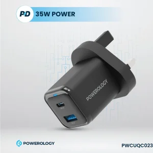 شارژر دیواری 35 وات دو پورت پاورولوجی مدل PWCUQC023