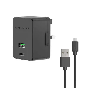 شارژر دیواری پاورولوجی مدل P36PDQCUKCBK به همراه کابل تبدیل USB-C