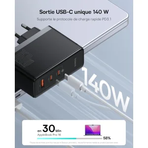 شارژر دیواری 160 وات بیسوس مدل GaN5 Pro 2C+U به همراه کابل تبدیل USB-C