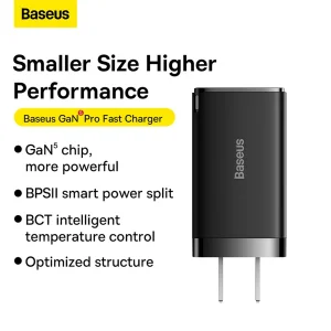شارژر دیواری باسئوس مدل GAN5 PRO 65W به همراه کابل USB-C