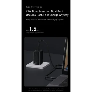 شارژر دیواری باسئوس مدل GAN5 PRO 65W به همراه کابل USB-C