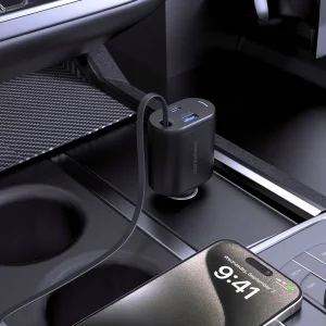 شارژر فندکی 70 وات پاورولوجی مدل Powerology Type-C Retractable Car Charger