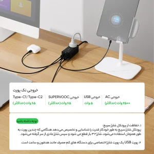 شارژر رومیزی باسئوس مدل Power Combo 65W به همراه کابل USB-C