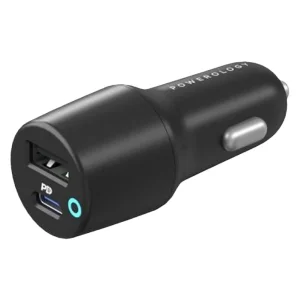 شارژر فندکی 20 وات دو پورت پاورولوجی مدل PCCSR004 به همراه کابل تبدیل USB-C به لایتنینگ