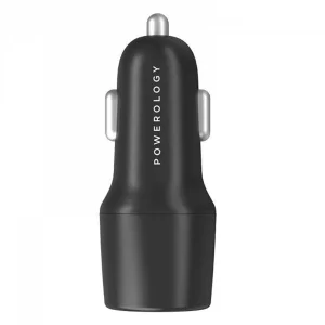 شارژر فندکی 20 وات دو پورت پاورولوجی مدل PCCSR004 به همراه کابل تبدیل USB-C به لایتنینگ