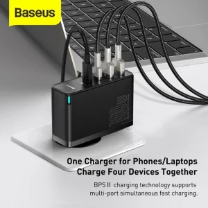 شارژر دیواری 100 وات 4 پورت بیسوس مدل GaN2 Pro به همراه کابل USB-C