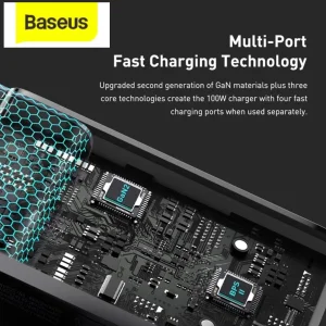 شارژر دیواری 100 وات 4 پورت بیسوس مدل GaN2 Pro به همراه کابل USB-C