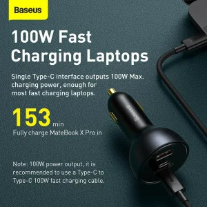 شارژر فندکی 160 وات باسئوس مدل TZCCZM-0G به همراه کابل USB-C