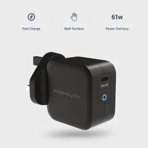 شارژر دیواری 61 وات پاورولوجی مدل P61PDWUKC 61W GAN به همراه کابل USB-C