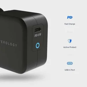 شارژر دیواری 61 وات پاورولوجی مدل P61PDWUKC 61W GAN به همراه کابل USB-C