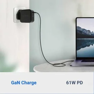 شارژر دیواری 61 وات پاورولوجی مدل P61PDWUKC 61W GAN به همراه کابل USB-C
