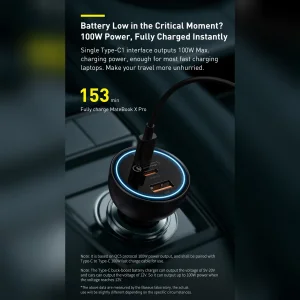 شارژر فندکی باسئوس مدل  CCZX-160CO 160W به همراه کابل تبدیل Usb-c