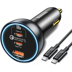 شارژر فندکی باسئوس مدل  CCZX-160CO 160W به همراه کابل تبدیل Usb-c