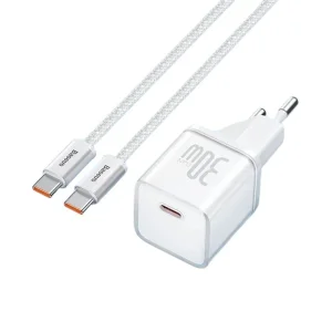 شارژر دیواری 30 وات بیسوس مدل GAN5 mini 30W به همراه کابل تبدیل USB-C