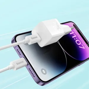 شارژر دیواری 30 وات بیسوس مدل GAN5 mini 30W به همراه کابل تبدیل USB-C