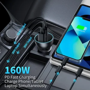 شارژر فندکی باسئوس مدل Multi-port Fast Charge 160W به همراه کابل تبدیل Usb-c