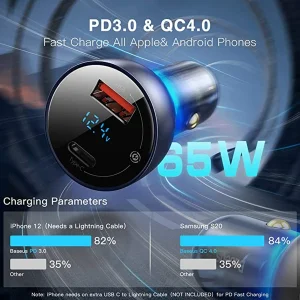 شارژر فندکی باسئوس مدل Dual Quick Charger 65W  به همراه کابل USB-C