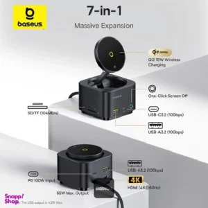 شارژر رومیزی بی سیم 15 وات 7 پورت بیسوس مدل MAGPRO 2