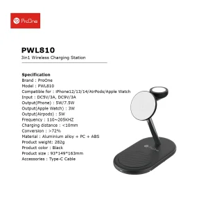 شارژر بی سیم 3 در 1 پرووان مدل PWL810