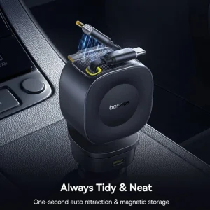 شارژر فندکی 240 وات 2 پورت بیسوس مدل C0206700 240W به همراه کابل USB-C
